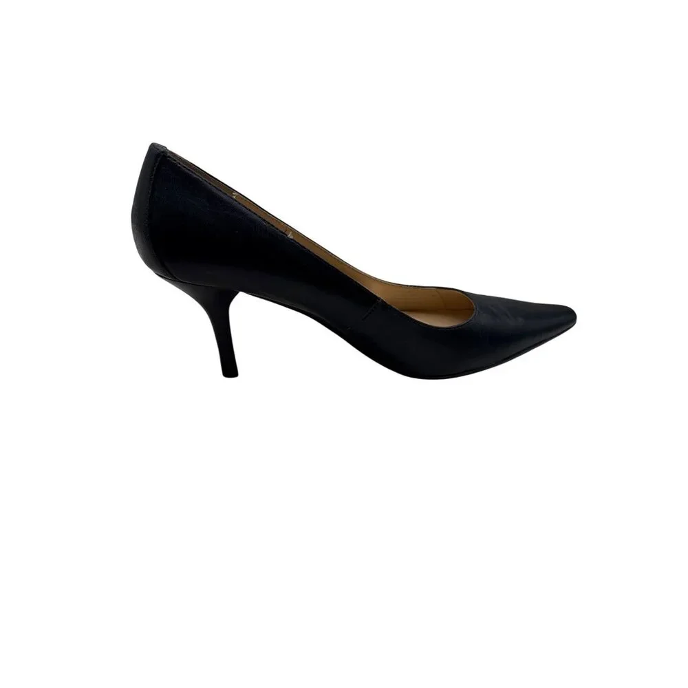 Calvin Klein Size 10 Dolly Style Black Pointed-Toe Stylist Leather Heels